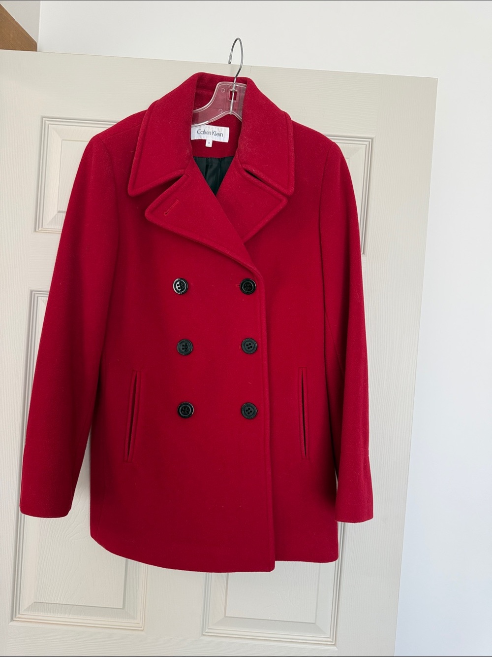Calvin Klein Women's Bright Red Double-Breasted Peacoat